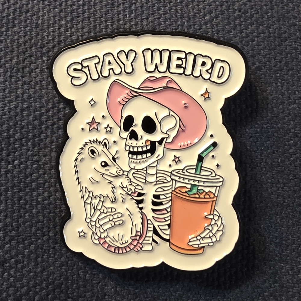 Stay Weird Skeleton Enamel Pin